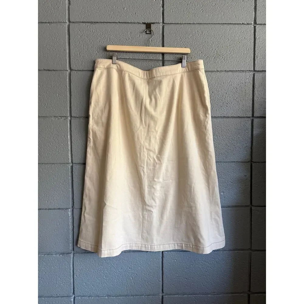 KATIENYC Boden Women's Val Button Denim Midi Skirt in Ecru size 16/18